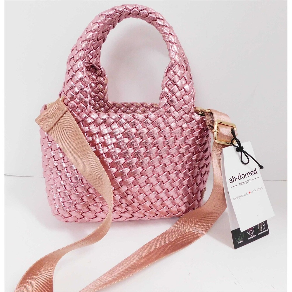 New Ah-Dormed Leah Pink Woven Tote Crossbody‎ Bag